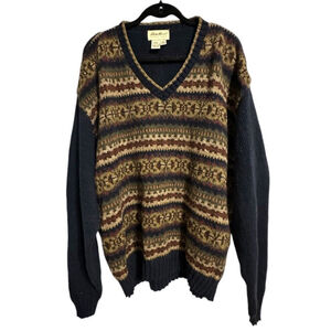 Vintage 1990s Eddie Bauer FairIsle Wool Vneck Oversized Ski Sweater Size XL Tall